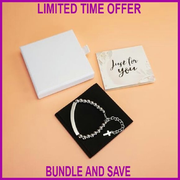 Stainless Steel Beaded Cross Bracelet with Bible Verse, Adjustable Fit - Picture 6 of 8